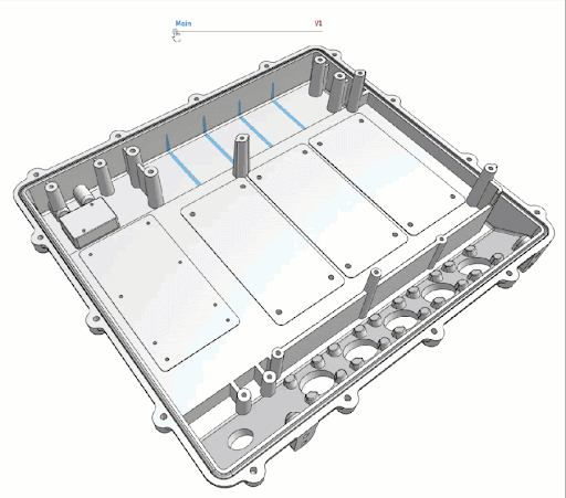 AD associativity with OnShape showing two design iterations of an automobile valve/cylinder head cover shows the reinforcements being considered in OnShape
