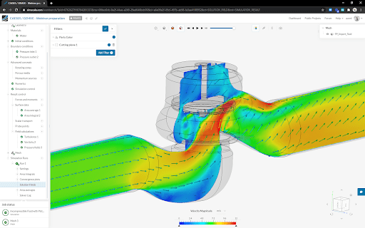 CFD simulation of a globe valve using engineering simulation in the cloud. CAD cleanup, meshing, analysis and results analysis are all done in a single platform