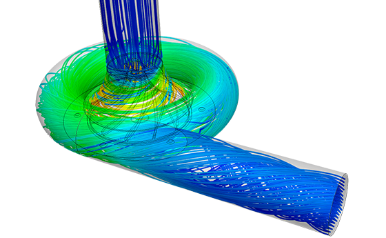 CFD simulation results showing flow streamlines in a centrifugal pump.
