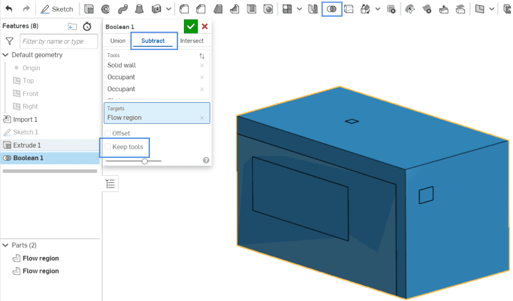 boolean subtract operation onshape
