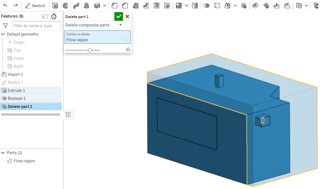 creation of a flow region on onshape