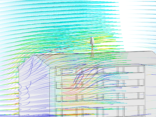 Drag wind turbine installed on a building simulation result