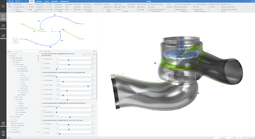 CAESES software for shape optimization of a globe valve. Multiple geometry aspects are parameterized for CFD analysis