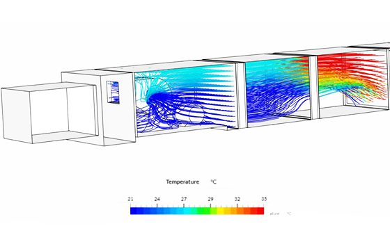 CFD airflow simulation through an air handling unit (AHU). Ventilation modeling is critical to understanding good indoor air quality and fresh air requirements for buildings
