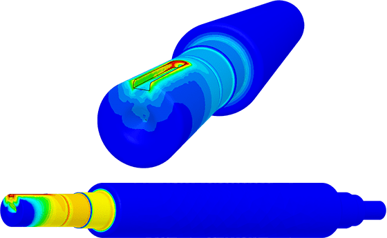 Static load analysis of an electric motor shaft using FEA illustrating Von Mises stresses to evaluate material and component durability.