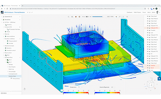 Electronics CFD and thermal simulation in the cloud accessed through a web browser 