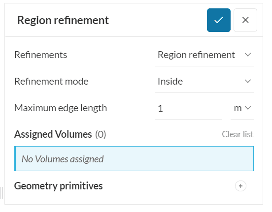 mesh region refinement settings using inside refinement mode