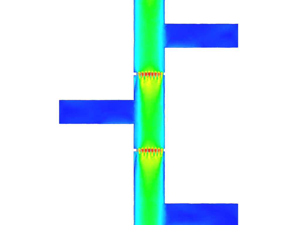 velocity distribution along a flow conditioner simulation result