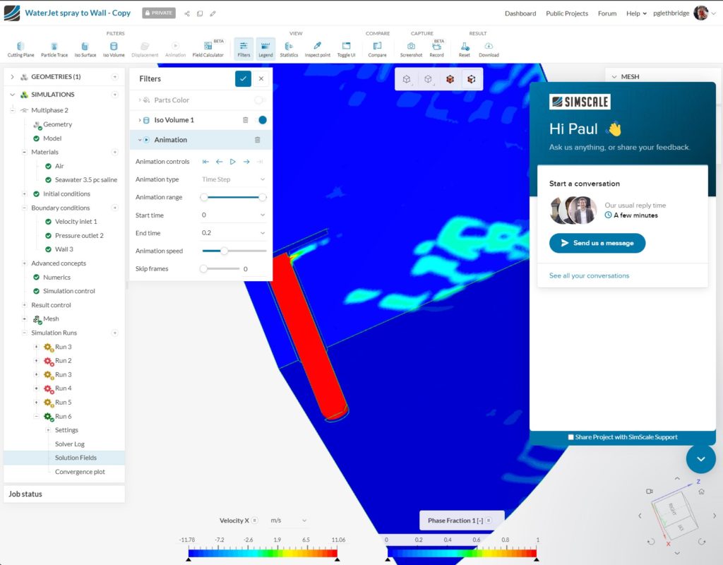 SimScale in-product real time support feature