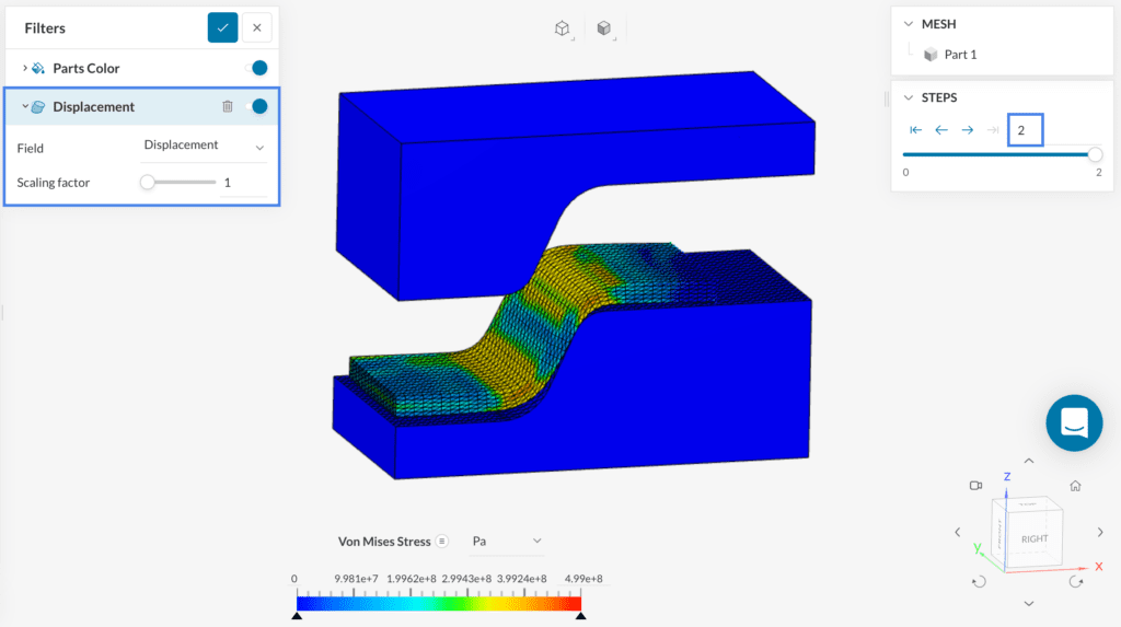 initial visualisation of the post-processing results include displacement