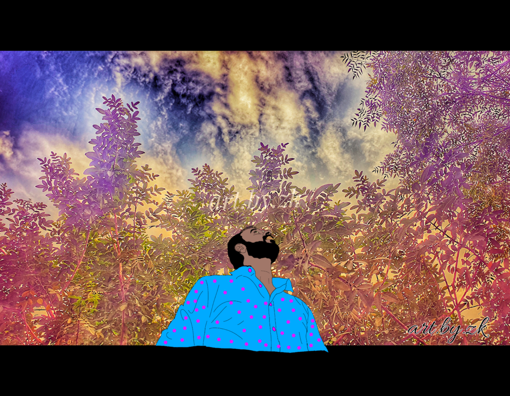 digital illustration of a man surrounded by trees