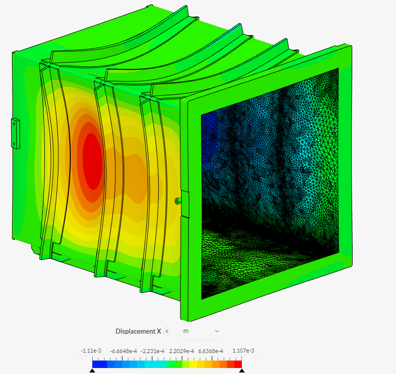 SimScale simulation image of a vacuum chamber under structural deformation analysis