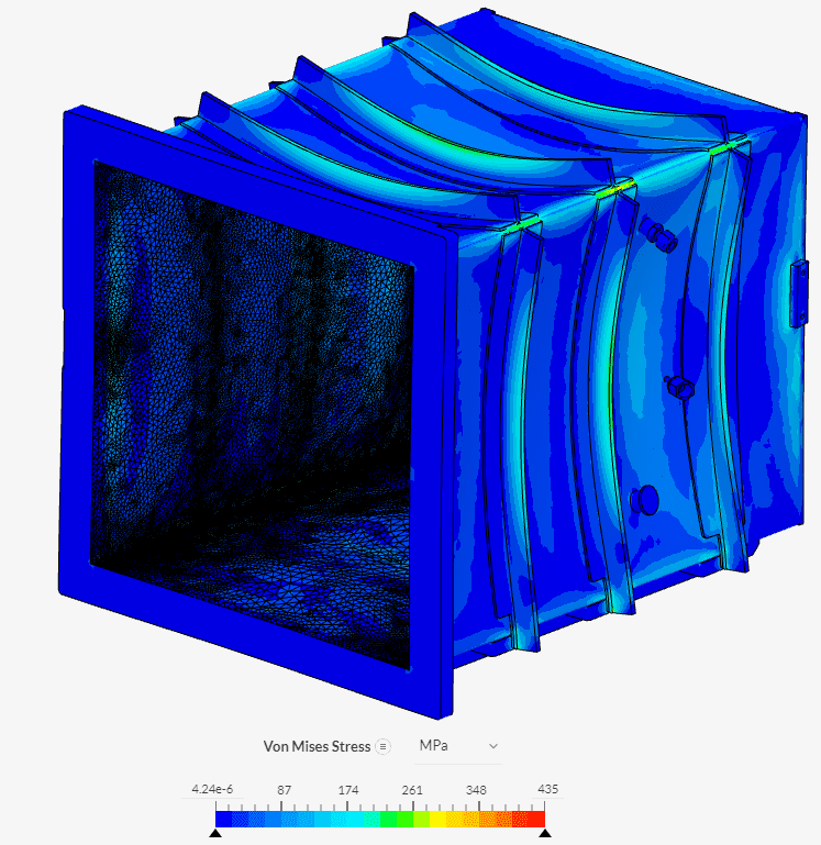 simulation visualization of the stress analysis of the vacuum chamber