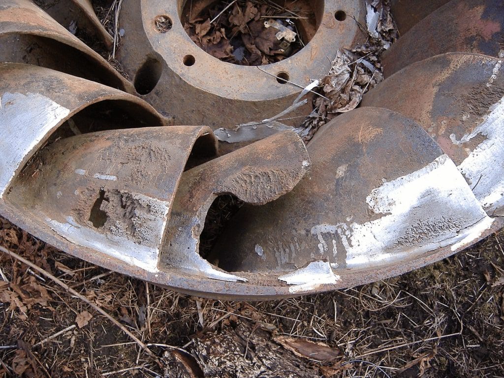 cavitation damage on blades of a francis turbine