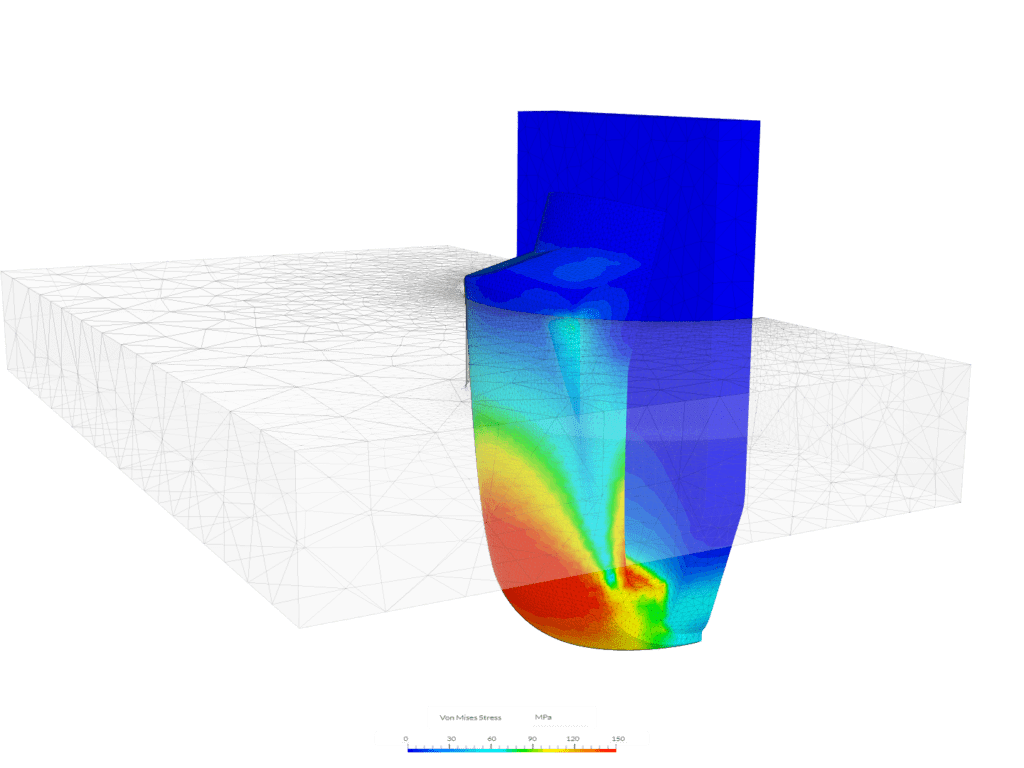 SimScale simulation image showing an anchor clip undergoing nonlinear static analysis