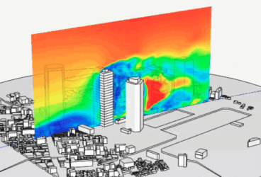 Simulated air flow around high-rising buildings