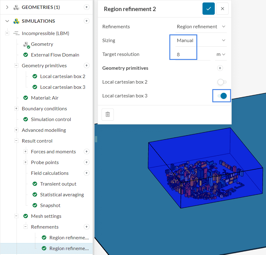 mesh settings in simscale for wind analysis simulation with lbm solver