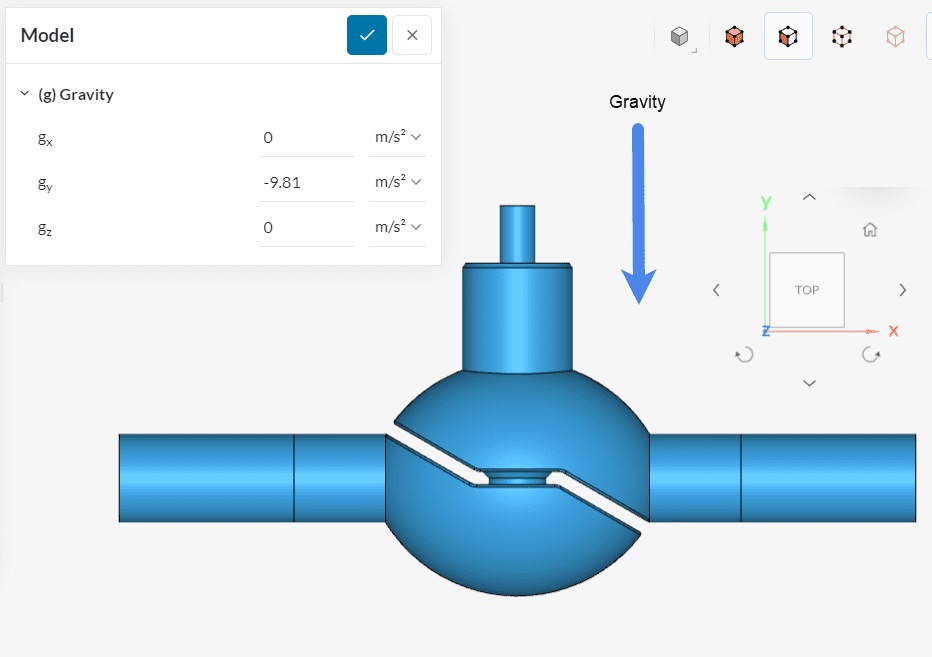 modeling gravity in simscale for the globe valve tutorial