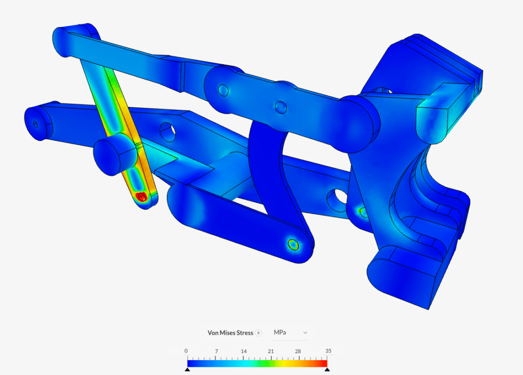 Stress distribution in a wheel loader arm (left view)