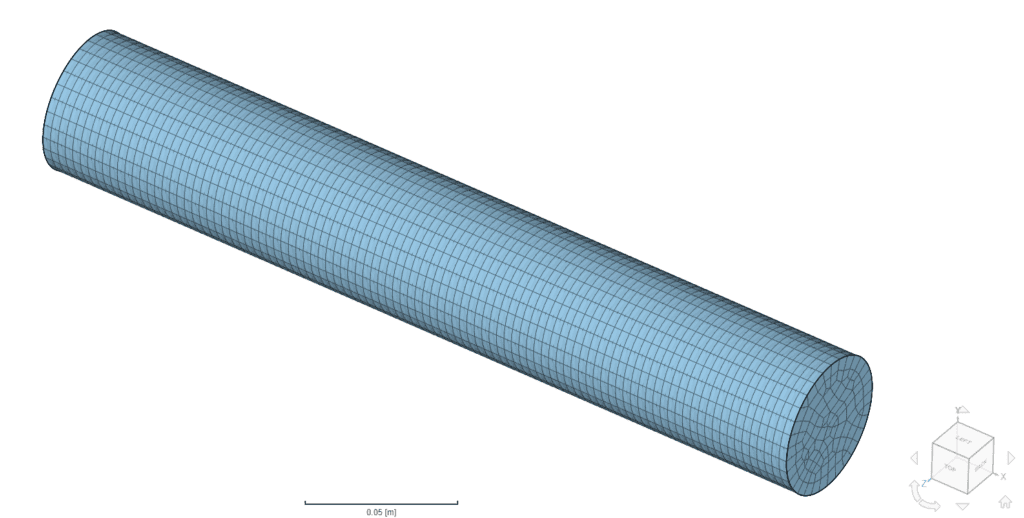 FEA mesh over the round shaft with a sweep refinement