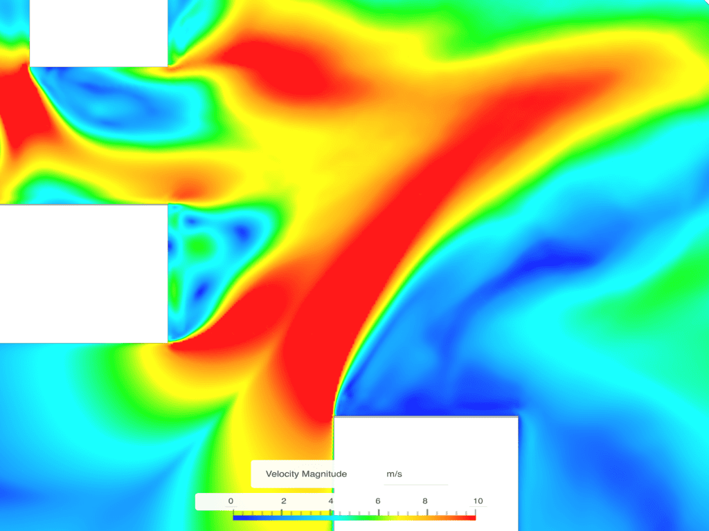 Wind speed results from a CFD analysis showing the channeling effect for an improved design with vegetation