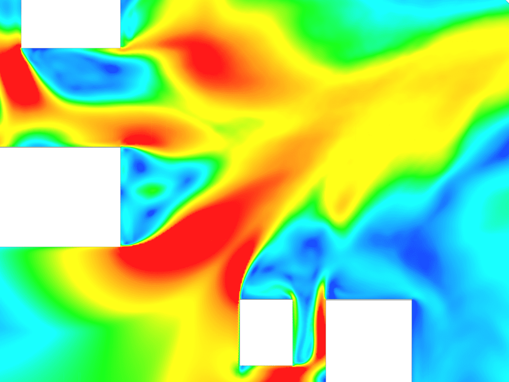 Wind speed results from a CFD analysis showing the channeling effect for an improved design site layout