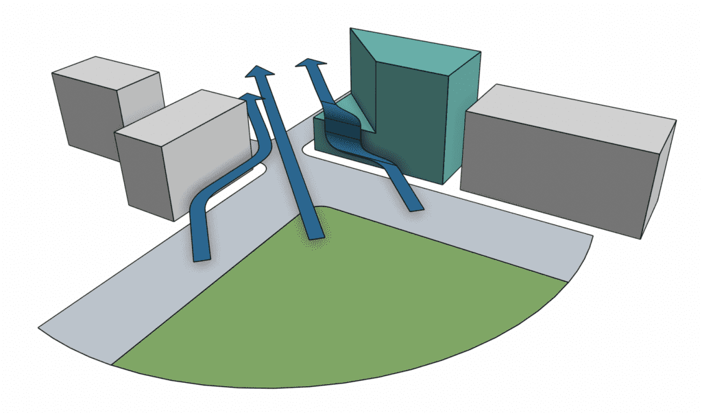 3D schematic of a modified site layout with bevel