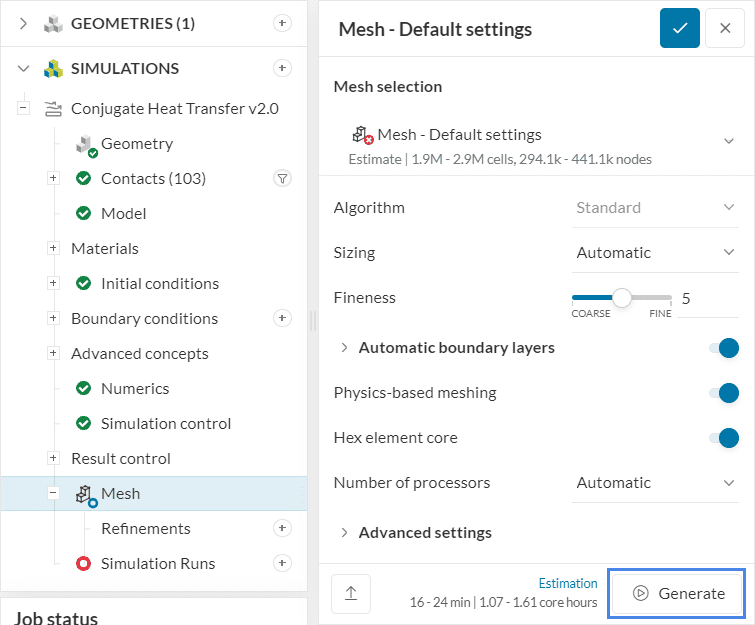 standard mesh default settings generation