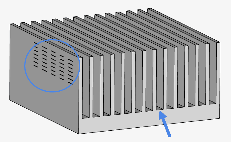 small features and gap elements in a heat sink