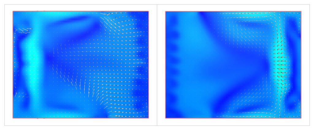 horizontal slices in the middle of the room showing airflow velocity magnitude