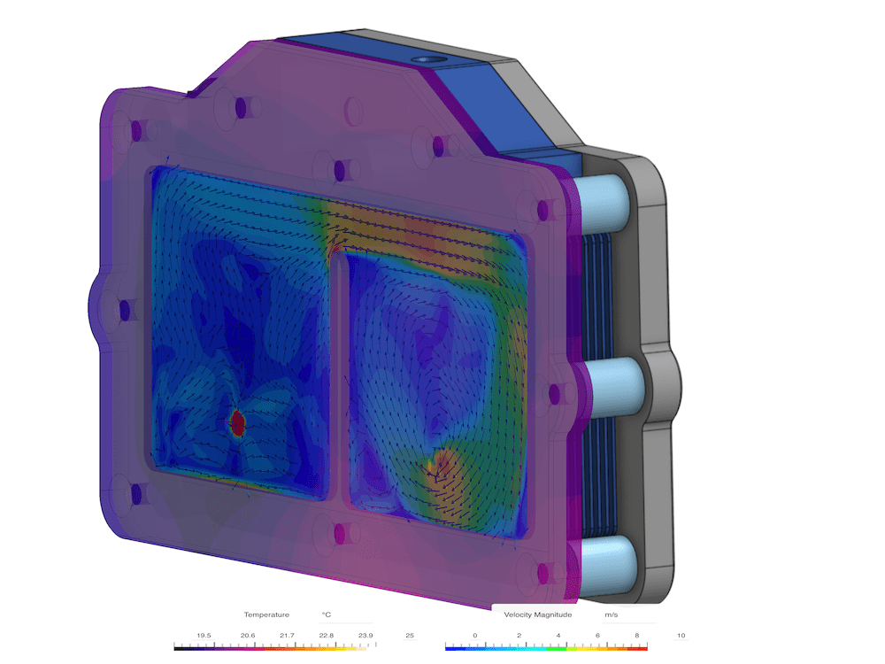 Hydrogen fuel cell simulation of a cooling plate simple design in SimScale