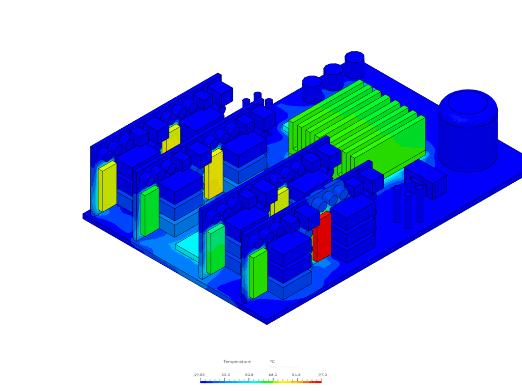 SimScale simulation image showing thermal results while using an Ideal Gas air definition