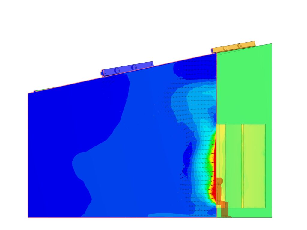 sliced view of kindergarten classroom showing temperature effects of person heat gains