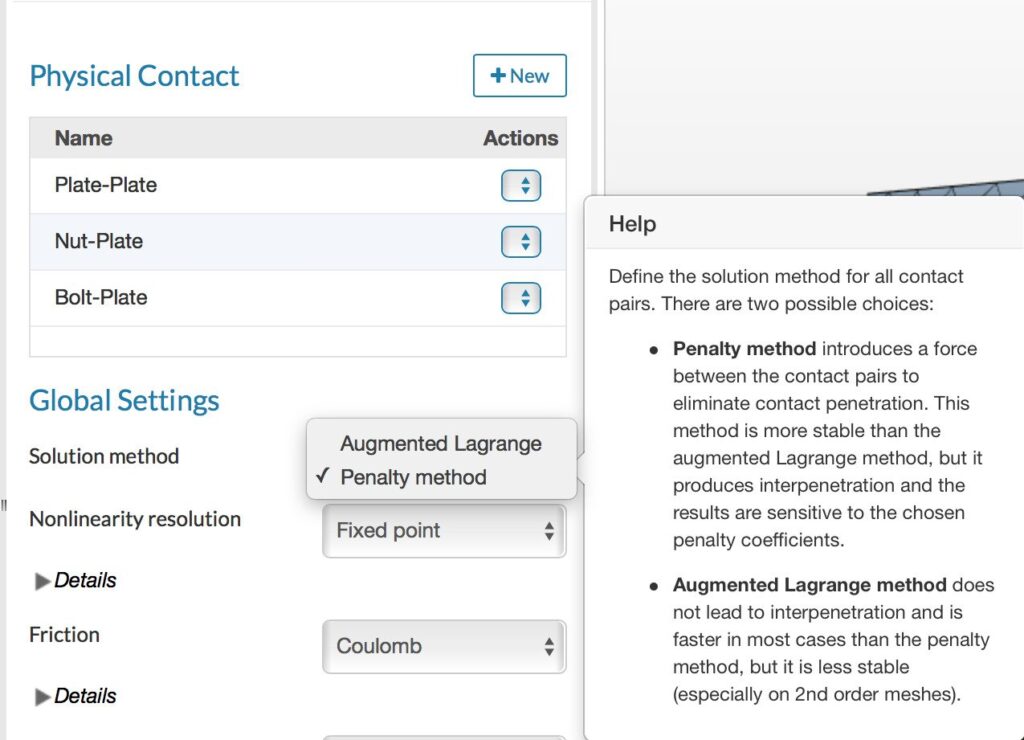 Penalty or Augmented Lagrange as method to impose contact constraints