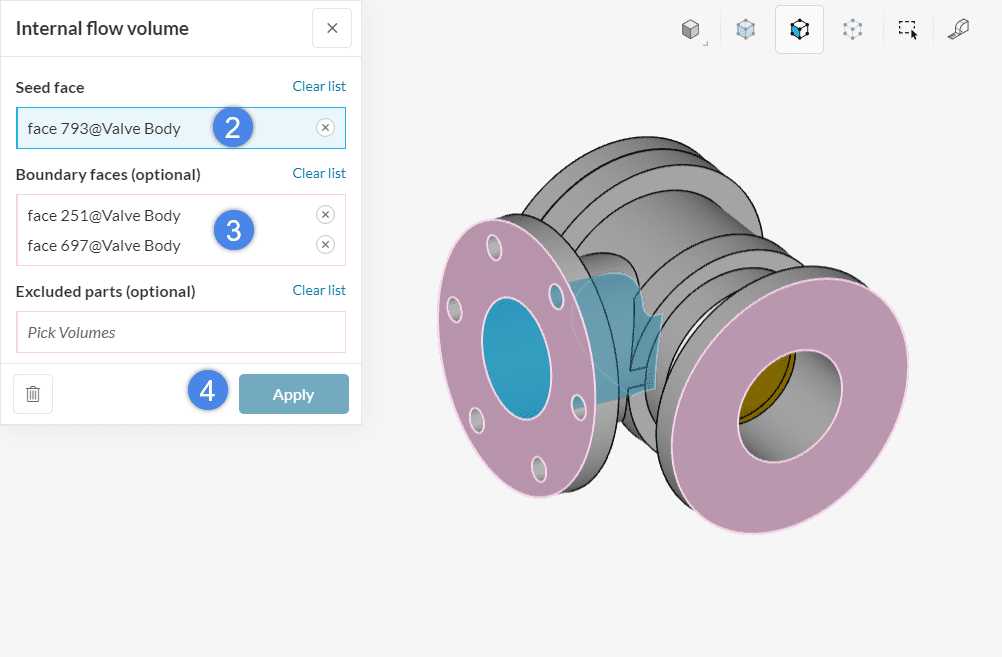creating an internal flow volume for a valve in cad mode