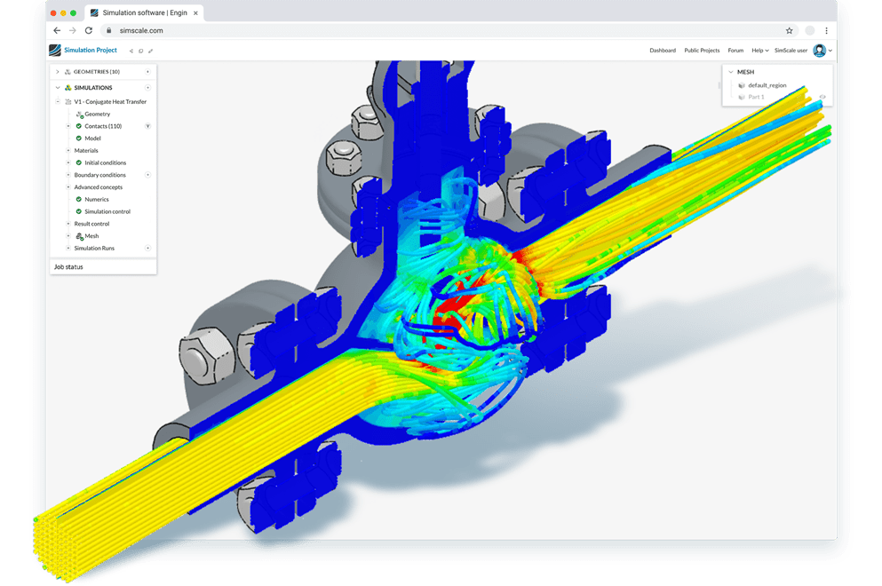 valve simulation online via a browser with fluid dynamics simulation