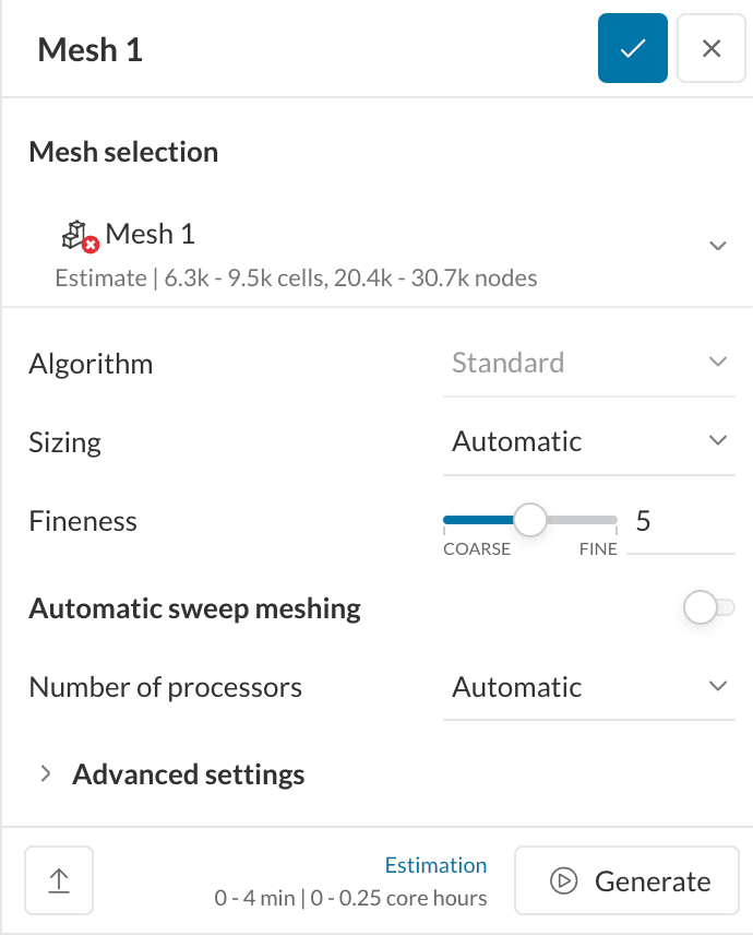 standard mesh algorithm mesh settings pipe