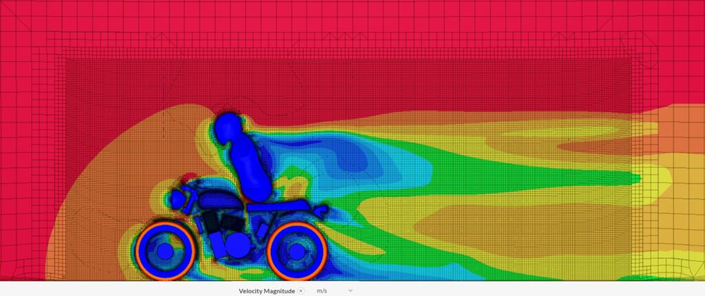 cfd analysis results of air speed around the e-motorcycle