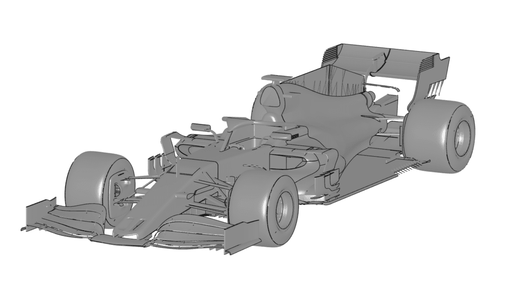 CAD image of a 2019 Formula 1 car in gray