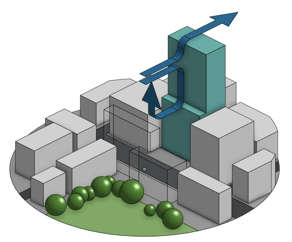 3D schematic of a modified building design layout with setback