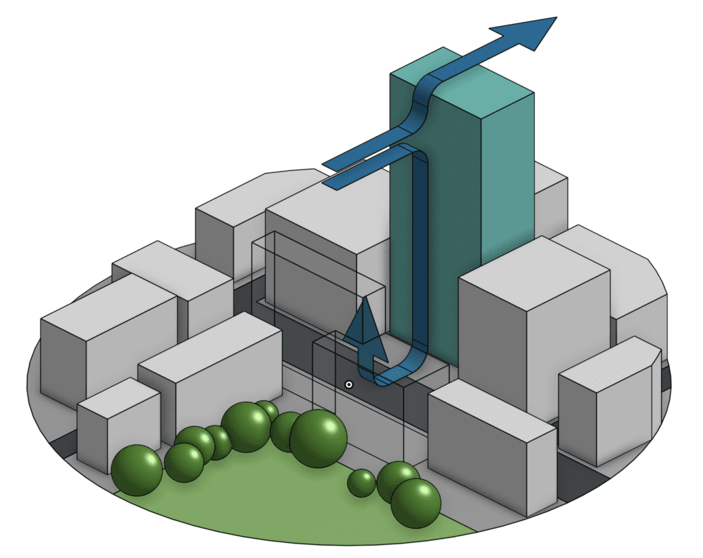 3D schematic of an unmodified building design