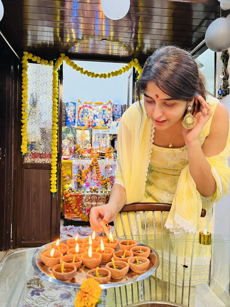 smriti lighting candles for diwali