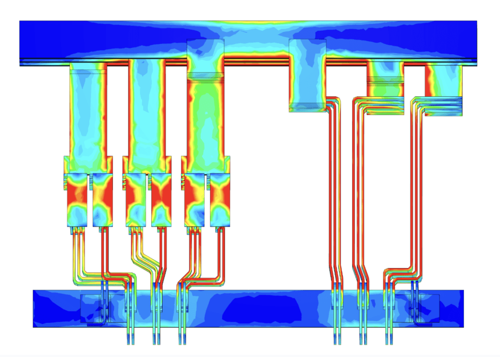 Electromagnetic simulation image of a busbar in SimScale