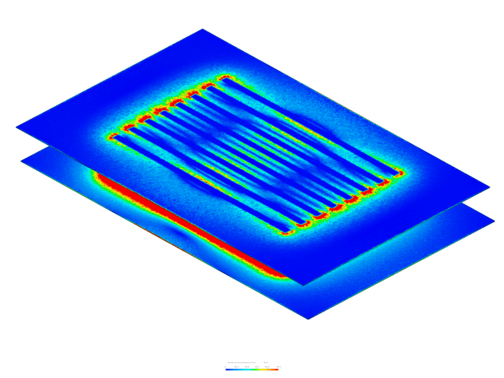 Wireless power transfer simulation image showing current density distribution in SimScale