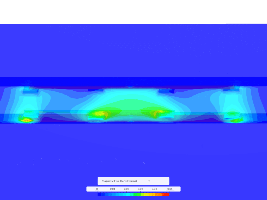Wireless power transfer simulation image showing magnetic flux density in SimScale